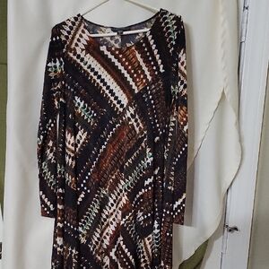 Karen Kane Brown and Cream Sheath Dress Long Sleeve